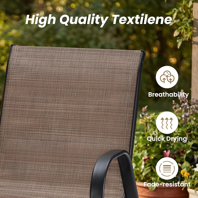 Soohow Outdoor Dining Set for 4, 5-piece Outdoor Patio Dining Set 4 x Stackable Patio Chairs & 1 x Round Table with Umbrella Hole, All-Weather Outside Table and Chairs for Backyard, Balcony, Porch