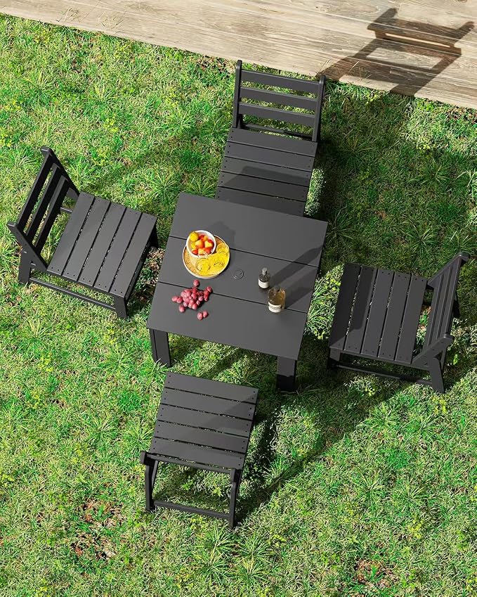GREENVINES Patio-Chair | Outdoor Dining Chairs Set of 2 | HDPE Plastic | Armless |All Weather | for Backyard Deck Poolside Garden | Black