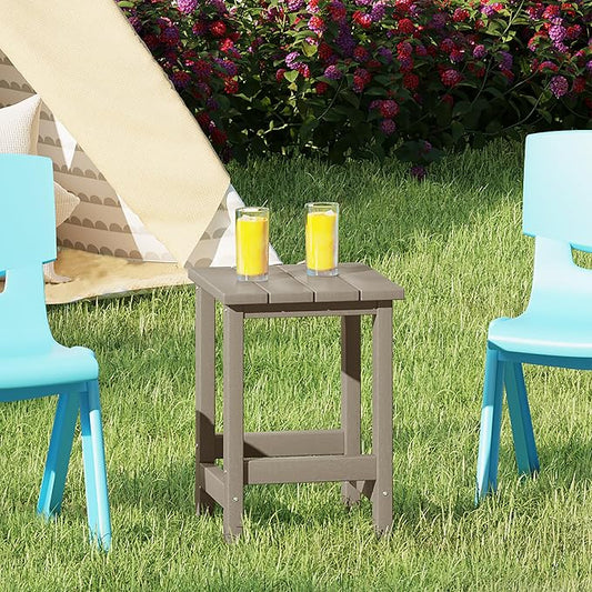 Costaelm Kids Outdoor End Table, Small Patio Table, Outdoor Side Table Porch Table Adirondack Patio Side Table for Outside, Pool, Porch, Garden, Weathered Wood