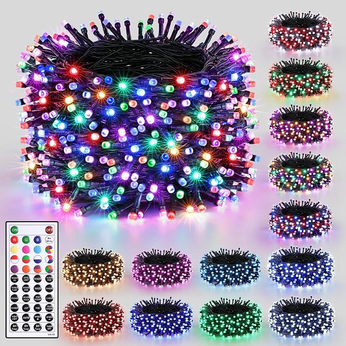 Joomer Christmas String Lights - 100FT 300LED Plug-in RGB String Lights | with Remote, Waterproof Outdoor Indoor with Timer Memory Function for Tree, Yard, Christmas Decor (Non-Connectable)