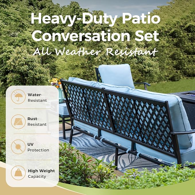 MIXPATIO Patio Furniture Set 5 pcs, Outdoor Patio Furniture, 3-Seat Sofa, 2 Swivel Chairs, 2 Ottomans and 5.75" Extra Thick Cushion, Patio Conversation Set for Garden Backyard Deck,Blue