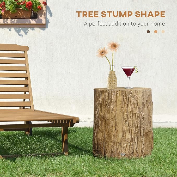 HOMCOM Tree Stump Stool, Decorative Side Table with Round Tabletop, Concrete End Table with Wood Grain Finish for Indoors and Outdoors, Natural
