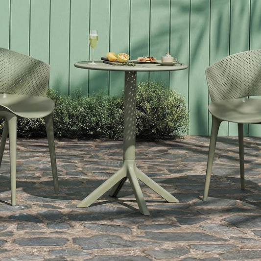 Christopher Knight Home Elshore Patio Bistro Table, Outdoor Plastic Round Table with Pedestal Base, Compact Bistro Table for Garden/Balcony/Poolside, Modern Coffee Table, Accent Table, Sage Green