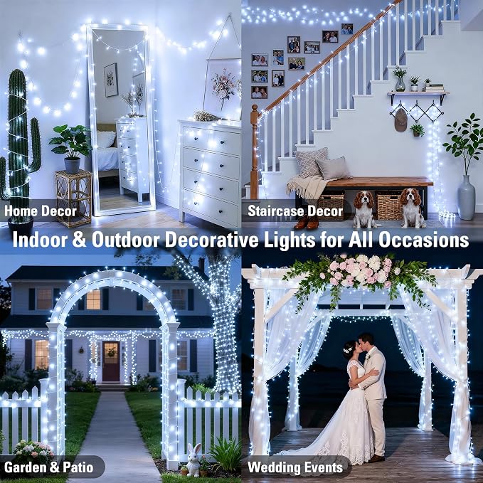 JMEXSUSS 168FT 600 LED White Christmas Lights Outdoor with Remote | Cool White String Lights Indoor Plug in Twinkle Christmas Tree Light for Room Party Wedding Festival Birthday Party Decor