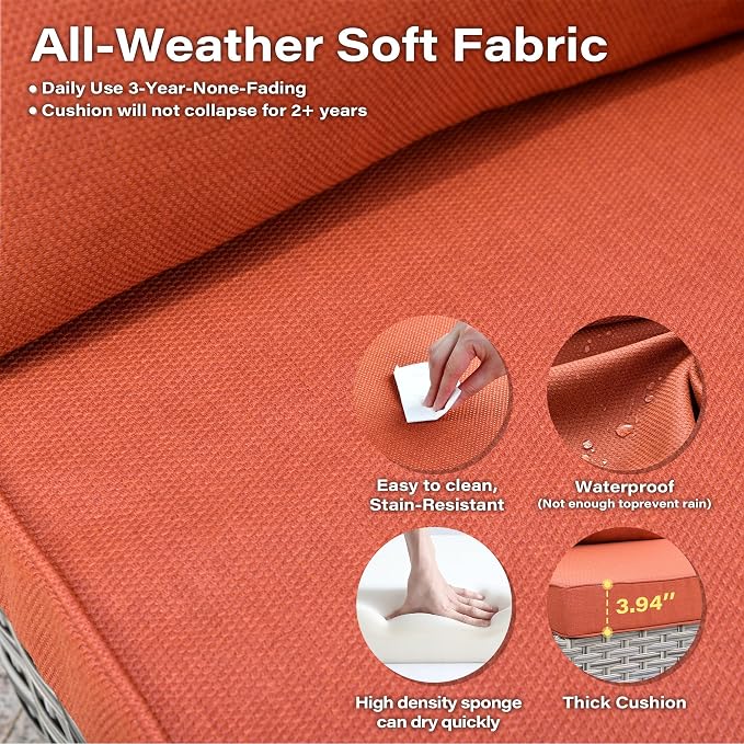 8 Pieces Outdoor Sectional Patio Furniture Set with Swivel Rocking Chairs,Conversation Sets Rattan Wicker L Shaped Couch,Modular Outdoor Sofa for Porch Balcony Backyard Coarse Stripes Red