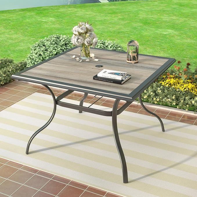 37" Outdoor Patio Table,Square Patio Dining Table with Laminated Top & 1.6" Umbrella Hole,Black Frame