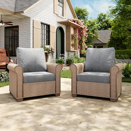 MIXPATIO Patio Furniture Set 2 pcs, Wicker Outdoor Patio Furniture, 2 Single Chairs, Rattan Patio Conversation Set for Backyard Deck, Grey