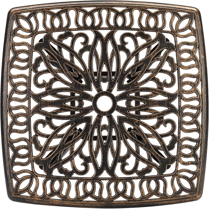 Patio Side Table,21.3” Outdoor Side Table, Cast Aluminum All-Weather Patio Side Table Small Outdoor Table Bistro Table with Umbrella Hole and Antique Design for Outside, Porch, Balcony, Patio, Bronze