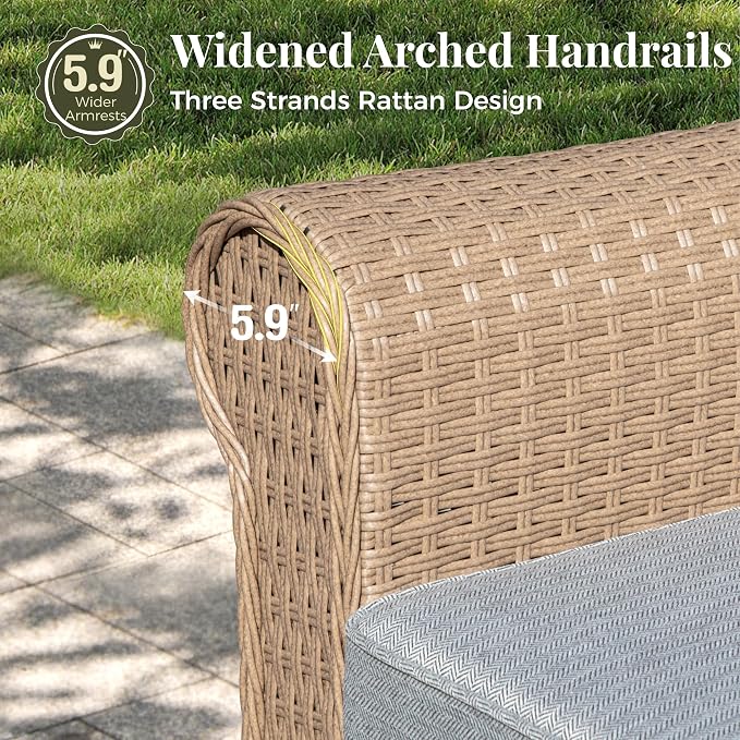 MIXPATIO Patio Furniture Set 6 pcs, Wicker Outdoor Patio Furniture, 3-Seat Sofa, 4 Single Chairs and 56" Gas Fire Pit Table, Rattan Patio Conversation Set for Backyard Deck, Grey