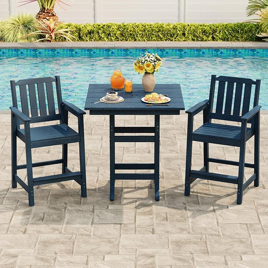 GAOMON Square Outdoor Bar Height Table, Patio Tall Side Bistro Table with Umbrella Hole, Weather Resistant High Top Dining Table for Backyard, Garden, Deck, Porch, Navy Blue