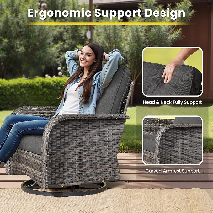 3 Pieces Outdoor Patio Furniture Set, Outdoor Wicker Rocking Patio Chairs Set of 2 with Coffee Table, All Weather Rattan Front Porch Chairs for Backyard, Garden, Poolside, Black