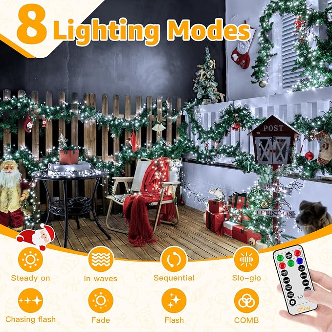 Ollny Cluster Lights Christmas 400LED 20FT, Cool White Christmas Tree Lights 8 Modes Timer Remote, Waterproof Connectable String Lights for Outdoor Indoor Outside Garland Xmas Decorations