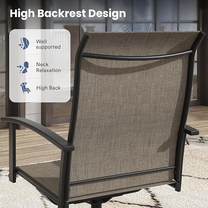 VICLLAX Patio Table and Chairs, Outdoor Dining Set for 6-59" Rectangle Outdoor Table and Swivel Chairs, Mixed Brown Fabric