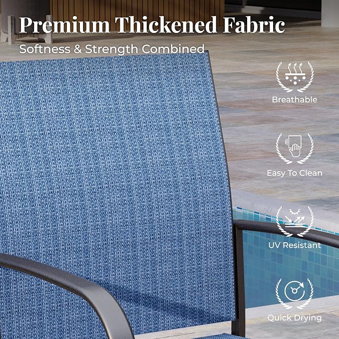 MIXPATIO 9 Pieces Patio Table and Chairs Set, Patio Dining Set for 8, 8 Blue Textilene Chairs and 1 Large Square Patio Dining Table with Umbrella Hole, for Deck Backyard Lawn Poolside