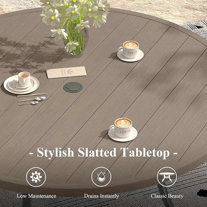 Outdoor Dining Table for 8, 53" Round Outdoor Table with Adjustable Umbrella Hole, All-Weather Metal Patio Dining Table for Lawn Garden Backyard Deck, Grey