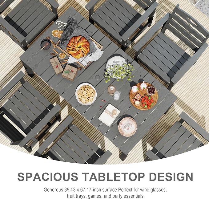 Domi HDPE Outdoor Dining Set, All-Weather 5 Piece Outdoor Dining Table Set with 2" Umbrella Hole, Outdoor Patio Dining Set for Garden, Poolside, Backyard, Deck, Grey
