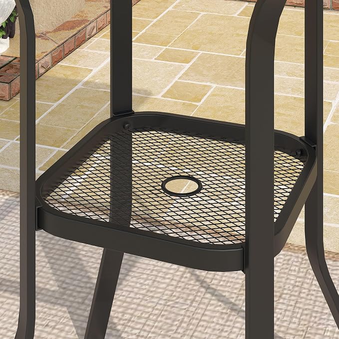 DIFY Patio Bar Height Table, 28" Square Outdoor Pub Table with 1.57" Umbrella Hole for Bistro, Garden, Poolside and Balcony, Black