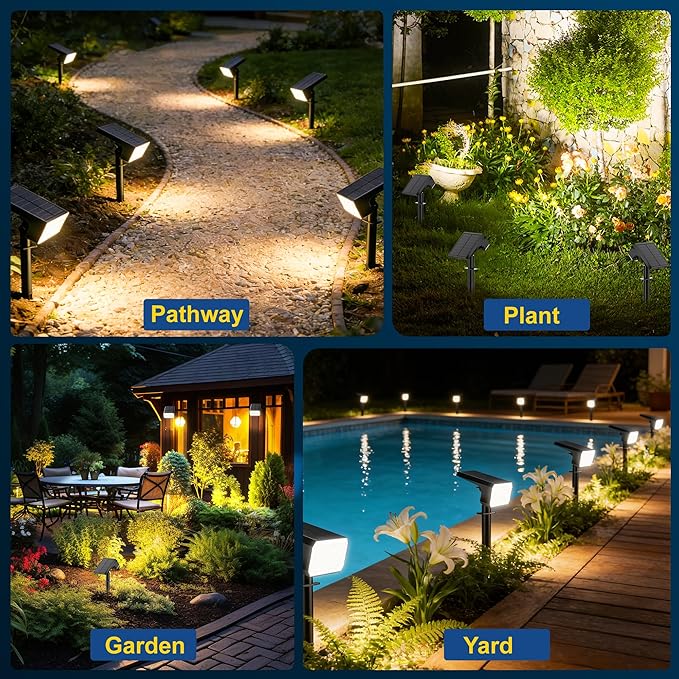 LANSOW 12 Pack Solar Spot Lights Outdoor Waterproof IP67, (90 LED/4 Modes) Solar Landscape Spotlights, 2-in-1 Solar Powered Flood Lights for Yard Garden Pathway Outside Tree, Auto ON/Off(Warm White)