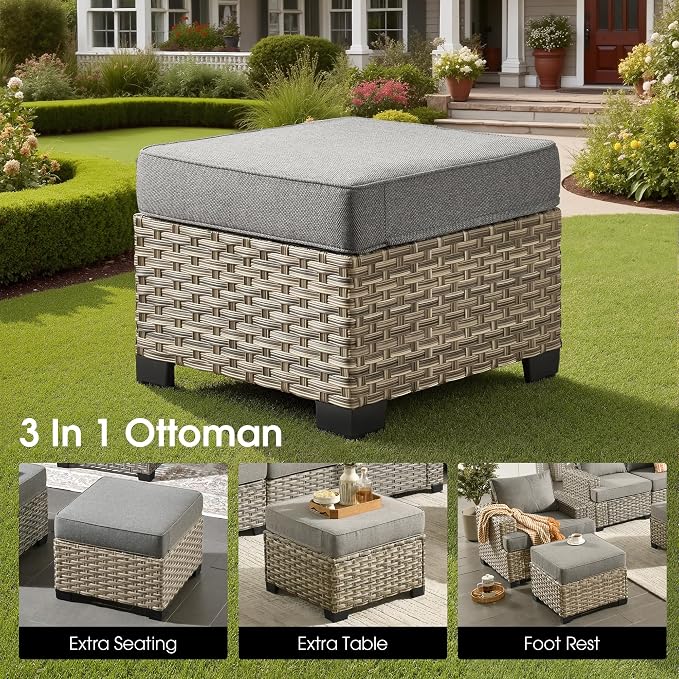 Wicker Patio Furniture Set with Fire Pit Table,9 Pieces Outdoor Sectional with Swivel Chairs Ottoman,Out Door Furniture Conversation Set,Dark Grey