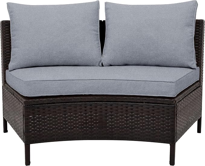Merax 5-Piece Outdoor Sectional Sofa Set, All-Weather PE Wicker Patio Furniture with Tempered Glass Table, Half-Moon Conversation Set for Garden, Deck, Backyard Living Area,Grey