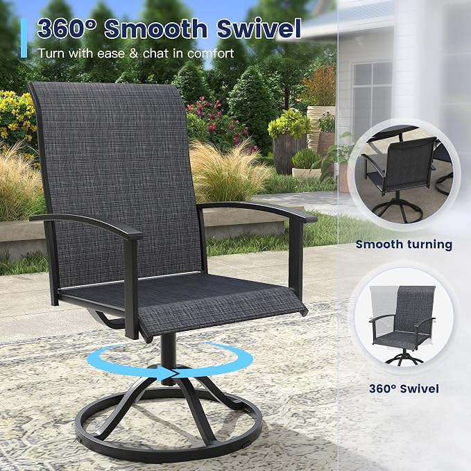 VICLLAX Outdoor Table and Chairs Set for 8, Patio Dining Set of 60 Metal Round Patio Table with Umbrella Hole & 8 Swivel Outdoor Dining Chairs for Backyard Lawn, Charcoal & Walnut
