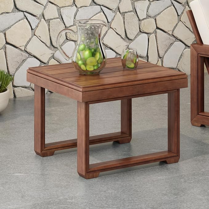 Outdoor Square Side Table with Acacia Wood Frame, Mocha