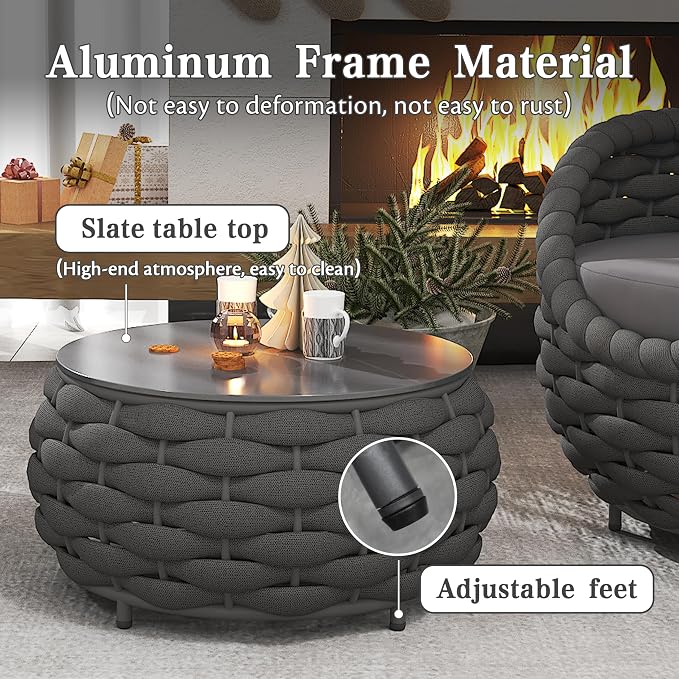 4 Pieces Set Aluminum Outdoor&Indoor Sofa, Modern Patio Furniture Set Conversation Set with Soft Cushion and Coffee Table for Balcony Garden，Black