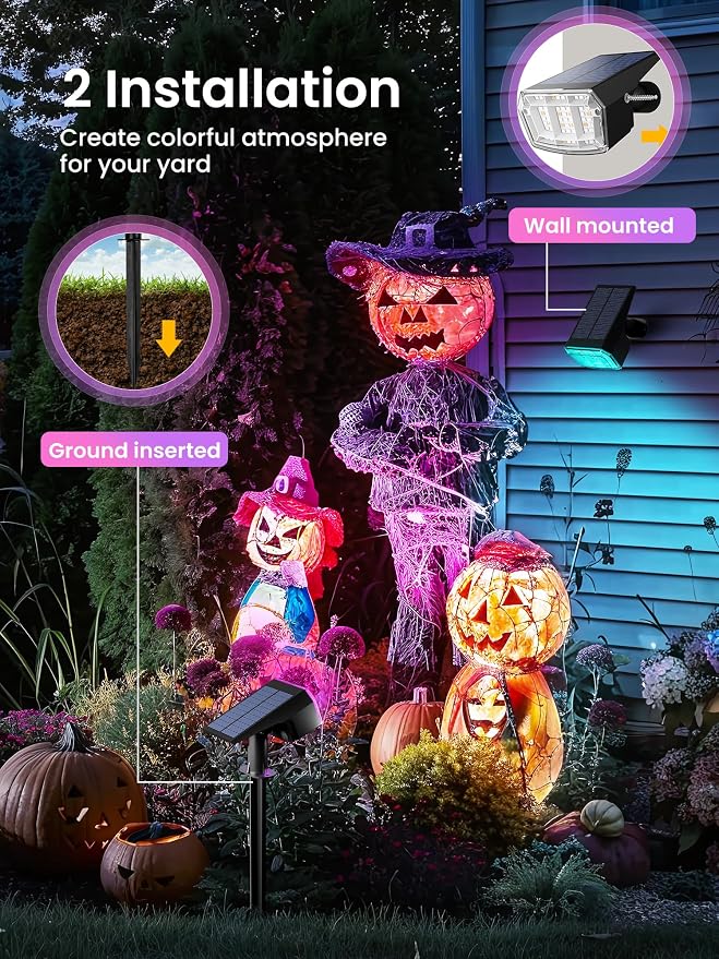 Solar Spot Lights Outdoor Waterproof, Solar Spotlights, 6 Packs, RGB | 63 LED, 9 Lighting Modes, Color Changing Solar Landscape Lights for Halloween & Christmas Decorations, Yard, Garden, House