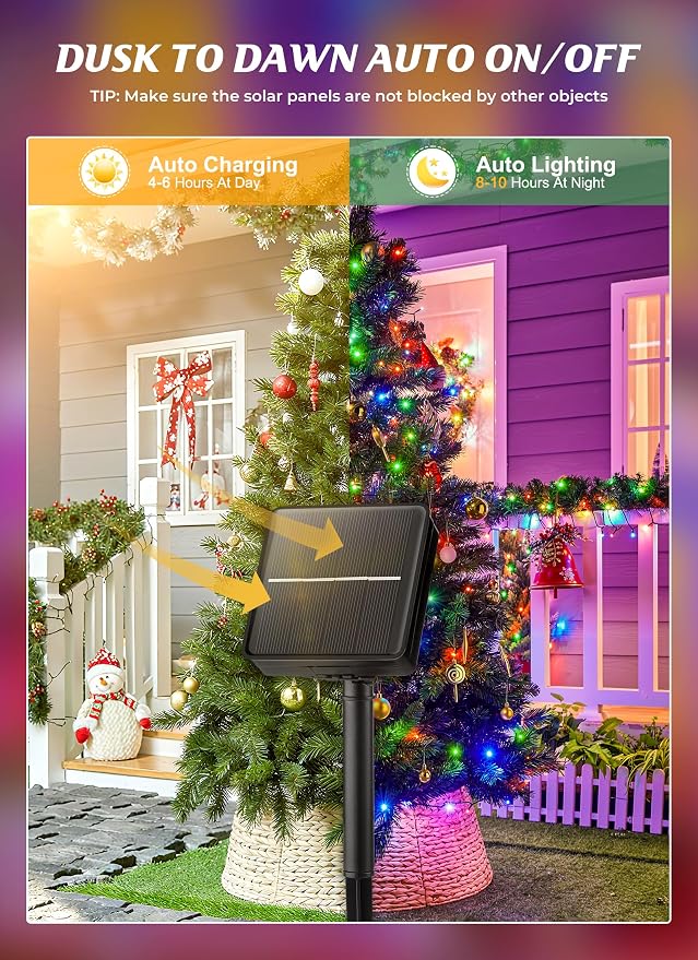 Brightown 2 Pack Solar String Lights Outdoor Waterproof, 80 FT 200 LED | Solar Powered Christmas Lights with 8 Modes, Auto On/Off, Patio Lights for Outside Tree Garden Party Decor (Multicolor)