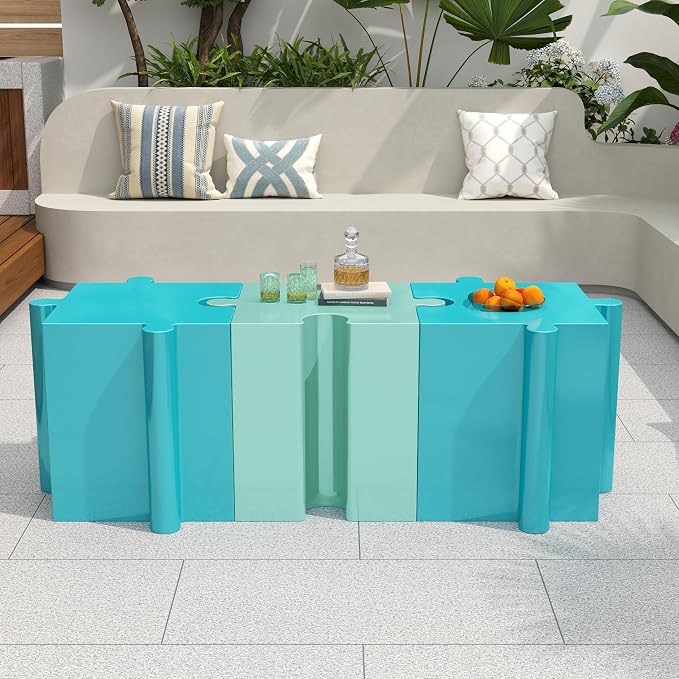 Christopher Knight Home Daton 3 Piece Interlocking Outdoor Side Table Set, Modular Lightweight Concrete Coffee Table, Convertible MGO End Table for Indoor&Outdoor, Creative Set Up,Mint Green+Sky Blue