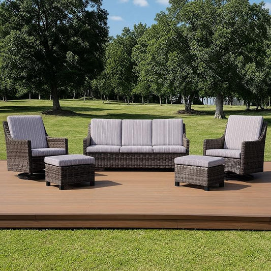 Wicker Patio Conversation Set, Outdoor Patio Furniture Set with Deep Seating, Wide Armrests & Thick Cushions, All-Weather Outdoor Furniture Set for Patio, Porch, Deck & Backyard