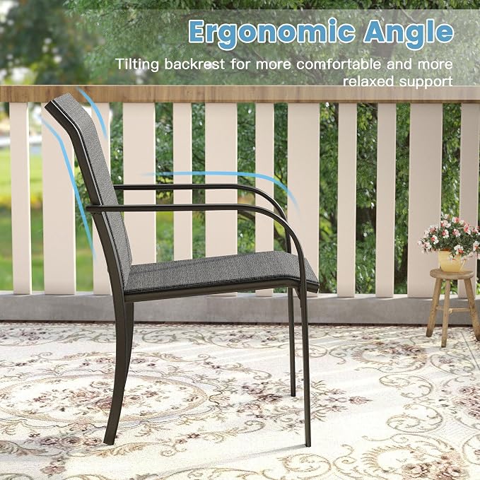 DIFY Patio Dining Set for 6, 7 Piece Outdoor Table and Chairs Set, 50" Round Metal Patio Dining Table and 6 Textilene Stackable Patio Chairs, for Backyard Garden Poolside, Grey