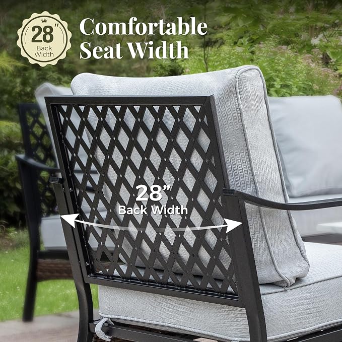 MIXPATIO Patio Furniture Set with Coffee Table, Outdoor Conversation Set with 2 x Fixed Chairs, 2 x Swivel Chairs, 1 x 3-Seat Sofa for Lawn Garden Backyard, Light Grey