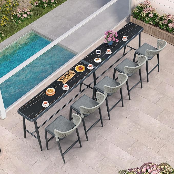 PURPLE LEAF Outdoor High Bar Table Extra-Long Rectangular Patio Pub Balcony Table with Waterproof Tabletop, 145” Long for 5 Seats