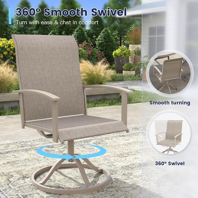 VICLLAX Outdoor Table and Chairs Set for 4, Patio Dining Set of 40.6" Metal Round Patio Table with Umbrella Hole & 4 Swivel Outdoor Dining Chairs for Backyard Lawn, Sandshell