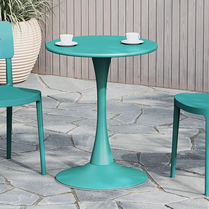 WestinTrends Playa 23.5" Round Outdoor Indoor Metal Cocktail Dining Table, Turquoise