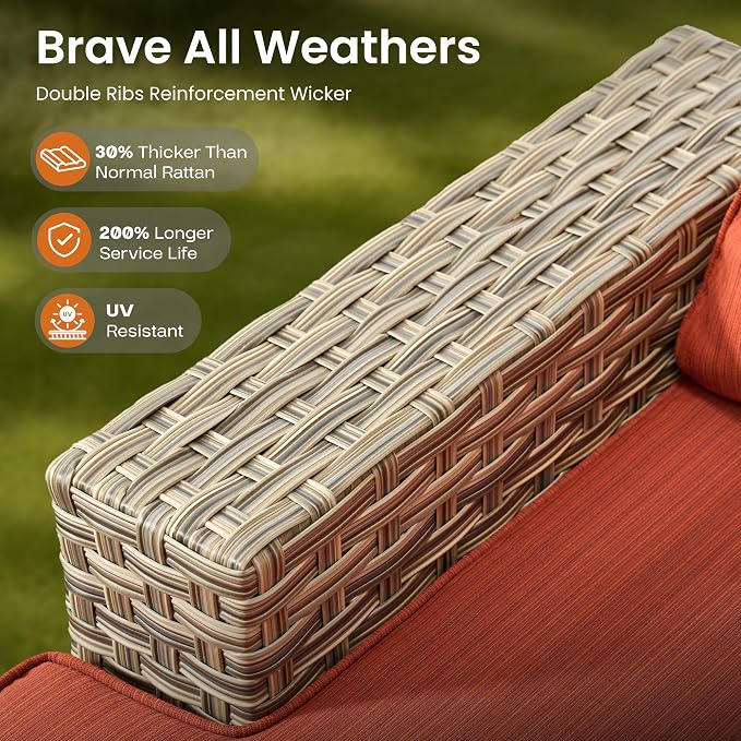 ovios 6 Piece Patio Sectional Furniture, Rattan Wicker Coversation Couch Set, Outdoor Sofa Set for Outside Porch Balcony Backyard Pool,Orange