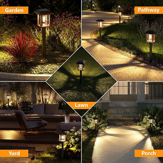 XMCOSY+ Solar Pathway Lights Outdoor, Warm White Glow Garden Lights, 4 Pack | IP65 Waterproof 2-Tone Design Seeded Glass & Stainless Steel Garden Lights, Decor for Walkway Yard Patio Driveway & Landscape