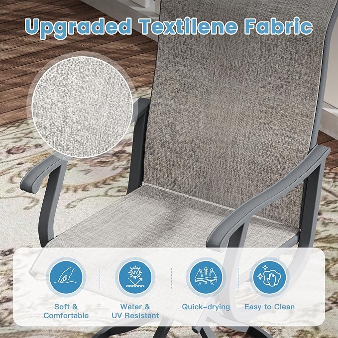 DIFY Outdoor Dining Set for 6, 7 Piece Patio Table and Chairs Set, Swivel Patio Dining Chairs with Textilene Fabric & 53" Round Metal Dining Table with Umbrella Hole, for Garden Backyard Deck, Grey