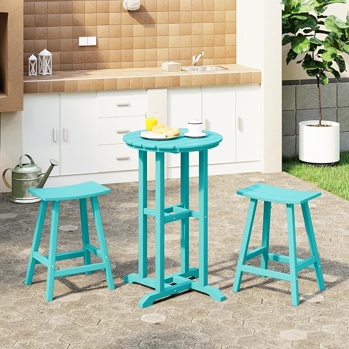 Costaelm Outdoor Bar Table, 37" Counter Height Round Patio Cocktail Bar Table, Patio Bar Table Bistro Dining Table Pub Table for Front Porch Deck, Backyard, Garden, Turquoise
