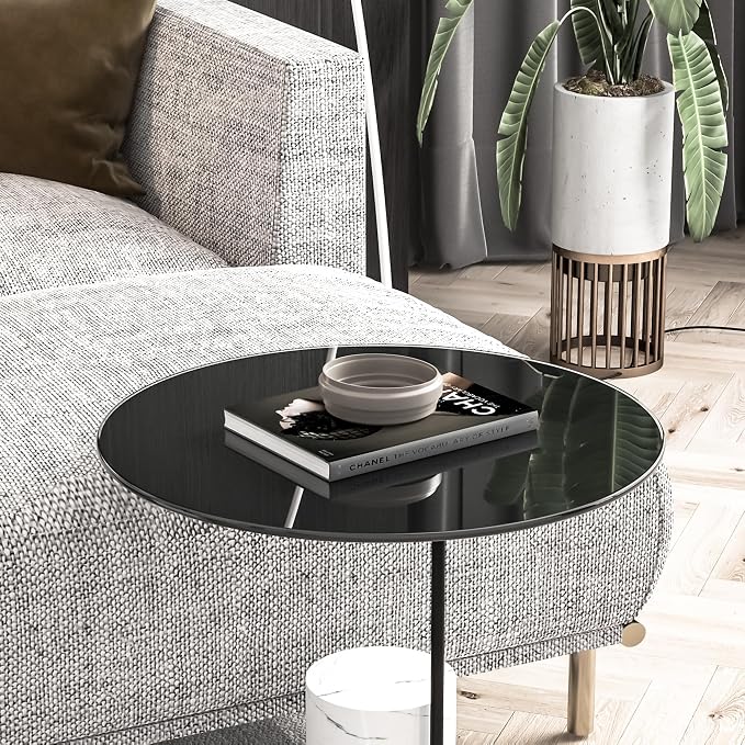20 Inch Round Black Tempered Glass Table Top, Black Table Surface Protector, Safe 1/4" Thick-Round Polished Edge, Replacement Glass Top for Home, Office, Patio, Outdoor/Indoor