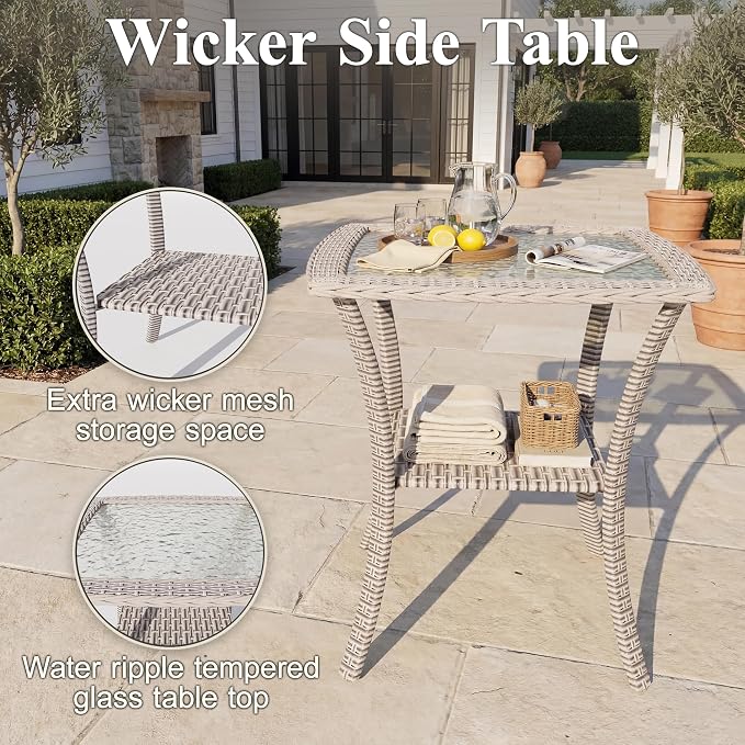 Patio Wicker Chairs Swivel Rocker, Outdoor Swivel Glider Rocker Chairs with Rattan Side Table, All Weather Conversation Set for Porch Poolside Balcony,Gray