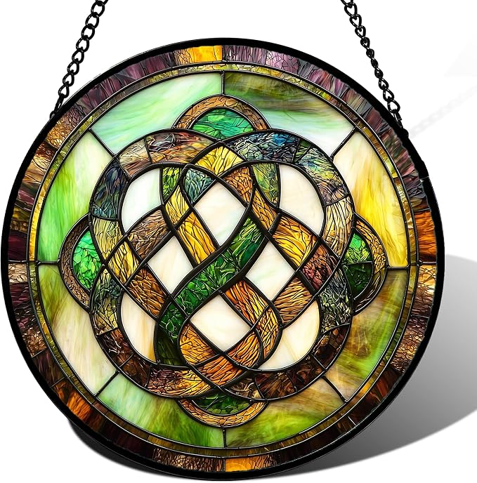 DASTOLL Stained Glass Window Hanging, Tiffany Abstract Totem Sun Catchers Colorful Glass Panel Bless Suncatcher Decor for Birthday for Women, Men, Wife, Aunt, and Mom14.9x14.9 in