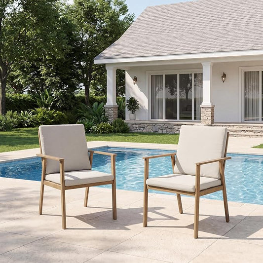 Outdoor Patio Dining Chairs Set of 2, Never-Rust Aluminum Garden Chairs with Thickened Washable Cushions, All Weather Patio Armchairs with Wider Seat for Backyard, Lawn, Poolside, Porch, Teak