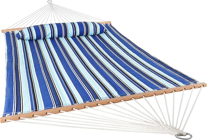 Sunnydaze Double Quilted Fabric Hammock with Universal Steel Stand - 450-Pound Capacity - Blue Stand - Catalina Beach