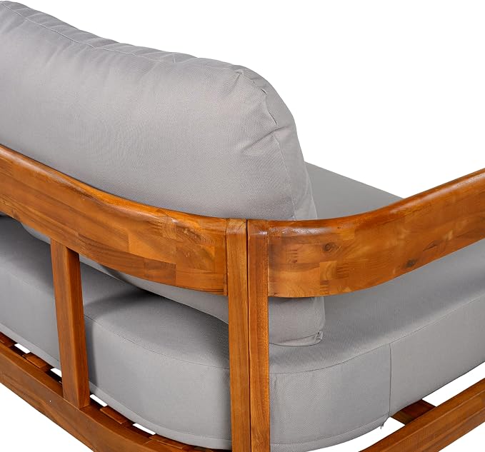 VilroCaz Outdoor Patio Furniture Set, L-Shaped Acacia Wood Sectional Sofa with 6 Soft Seat Cushions and Backpack, All-Weather Conversation Set with Arc Frame for Garden Backyard Porch (Grey-3.19)
