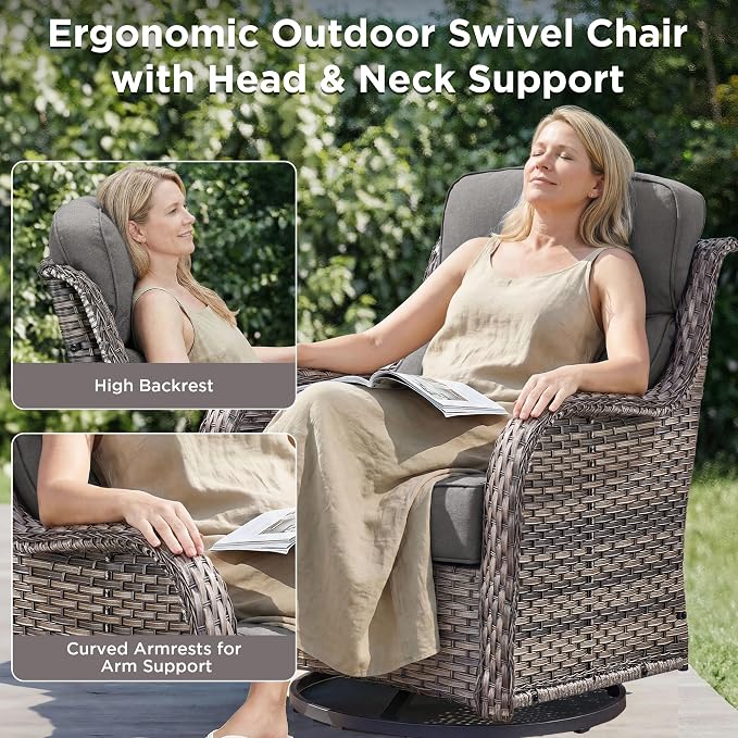 Luxury 10 Pieces Patio Furniture Set, Wicker Swivel Rocker Patio Chairs with 6" Thick Cushion, Outdoor Wicker Sofa with Coffee Table, All Weather Outdoor Conversation for Garden Porch(Grey/Grey)