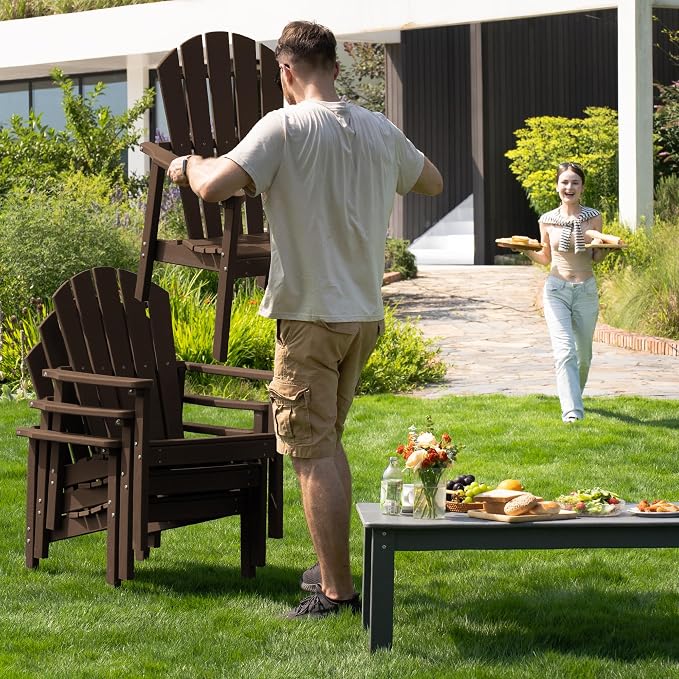nevilywood Compact Stackable Adirondack Chair,All Weather HDPE,380lb.Coffee | 26.3" Wide HDPE.All-Weather Outdoor.Maintenance-Free.Stackable for Storage.25°Curved Straight Backrest.Quick Assembly