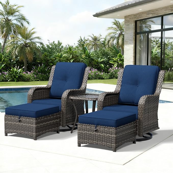 Joyside 5 Piece Wicker Patio Furniture Set, Outdoor Swivel Rocker Patio Chairs with High Back, Deep Seating, Wide Armrest, Thickened Cushions, Outdoor Furniture for Deck, Porch Use