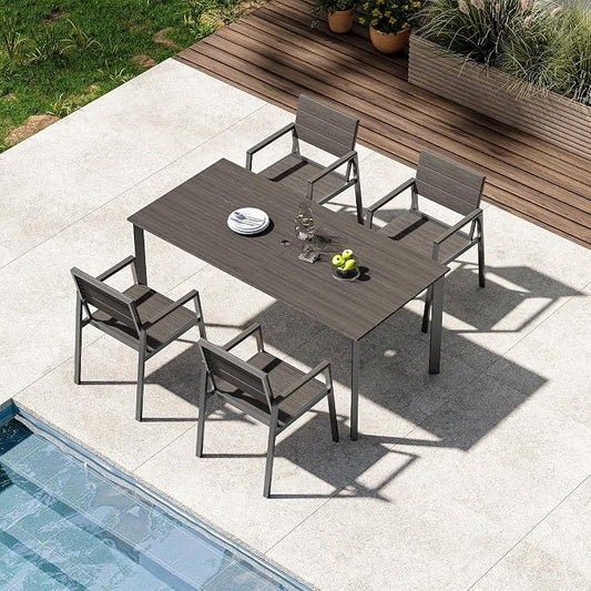 Outdoor Dining Set for 4, Aluminum Patio HDPS Outdooor Table and Chairs Set with Umbrella Hole, All Weather Patio Furniture Set, 5 Peice Patio Dining Table Set (Charcoal)